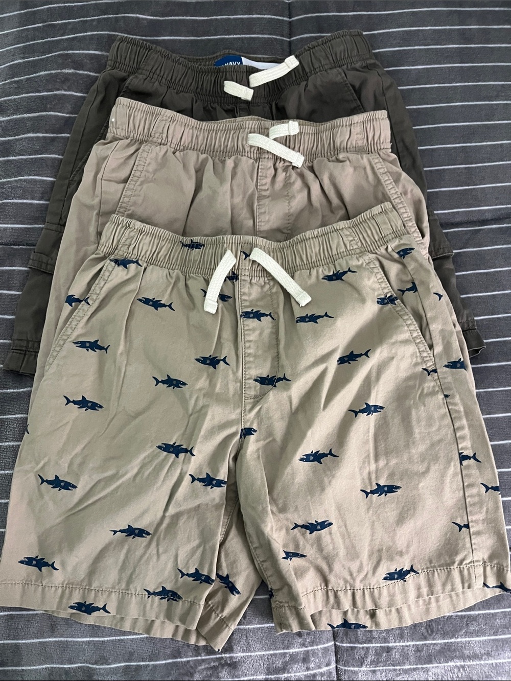 Old Navy Beige Shorts with Navy Shark Print - Drawstring (Set of 3)